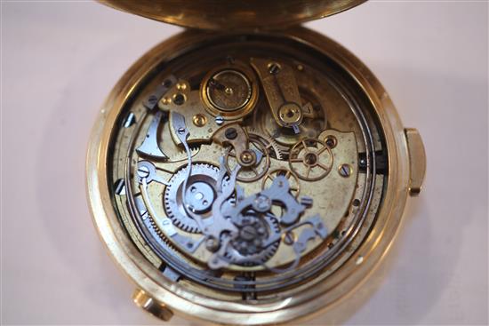 A 19th century Swiss 18k gold hunter minute repeating chronograph pocket watch,